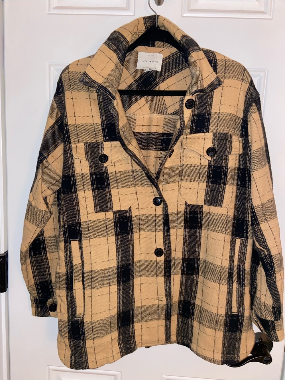 Lucky Brand Beige and Black Plaid Shacket